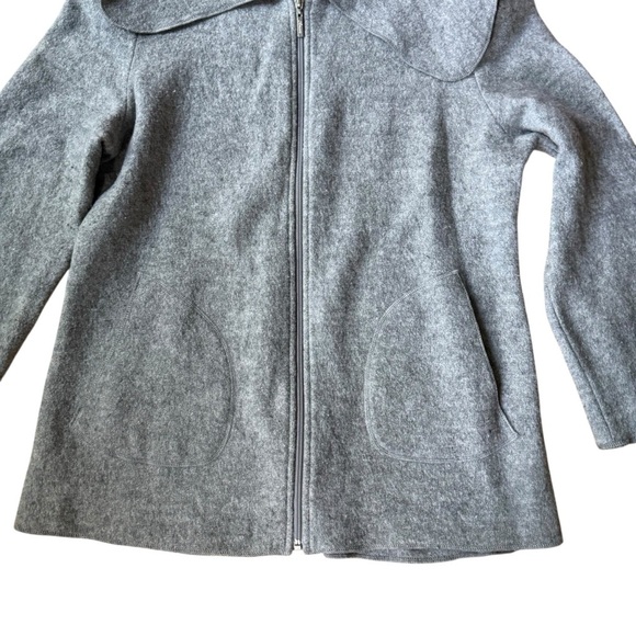 Amoxe 100% Wool Gray Coat L Timeless Peter Pan Collar Elegant Warm Outerwear - Picture 6 of 11